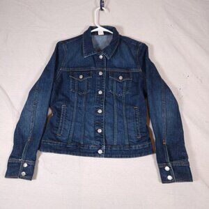 Vintage J. Crew Denim Jacket Cropped Blue Womens Medium Classic American Y2K